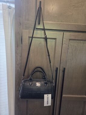 Steve Madden Black Embossed Barrel Crossbody Satchel